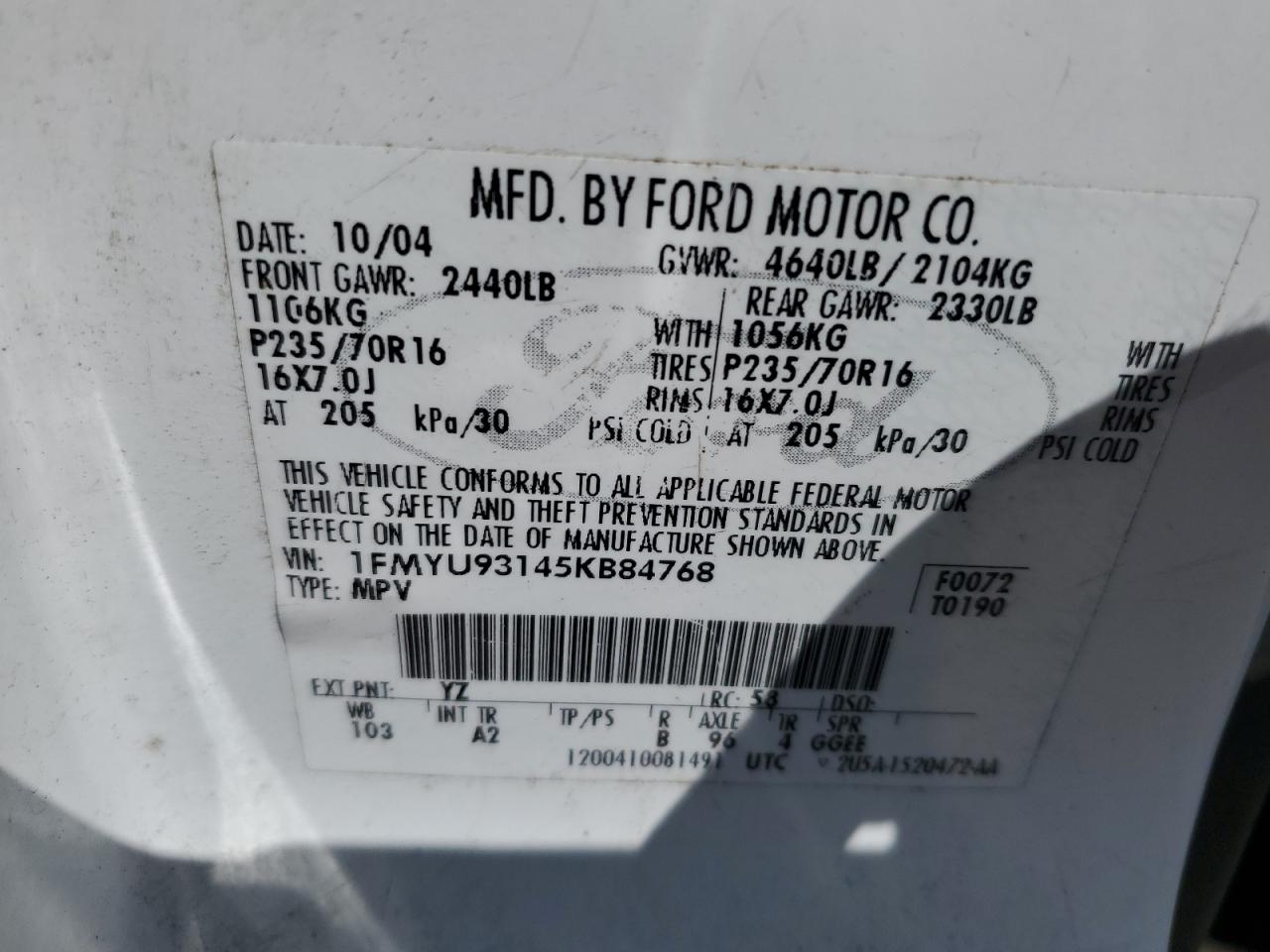 1FMYU93145KB84768 2005 Ford Escape Xlt