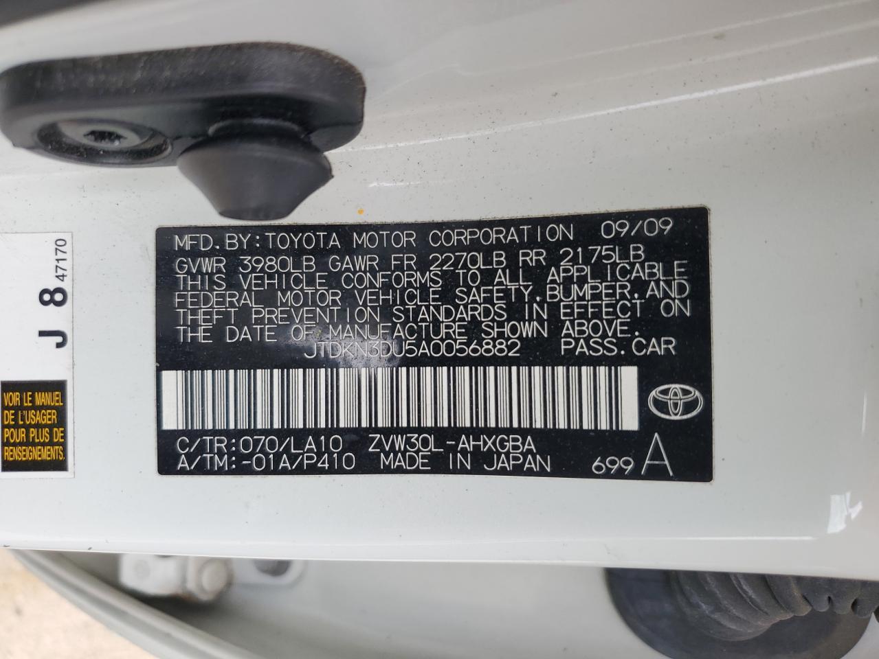 JTDKN3DU5A0056882 2010 Toyota Prius