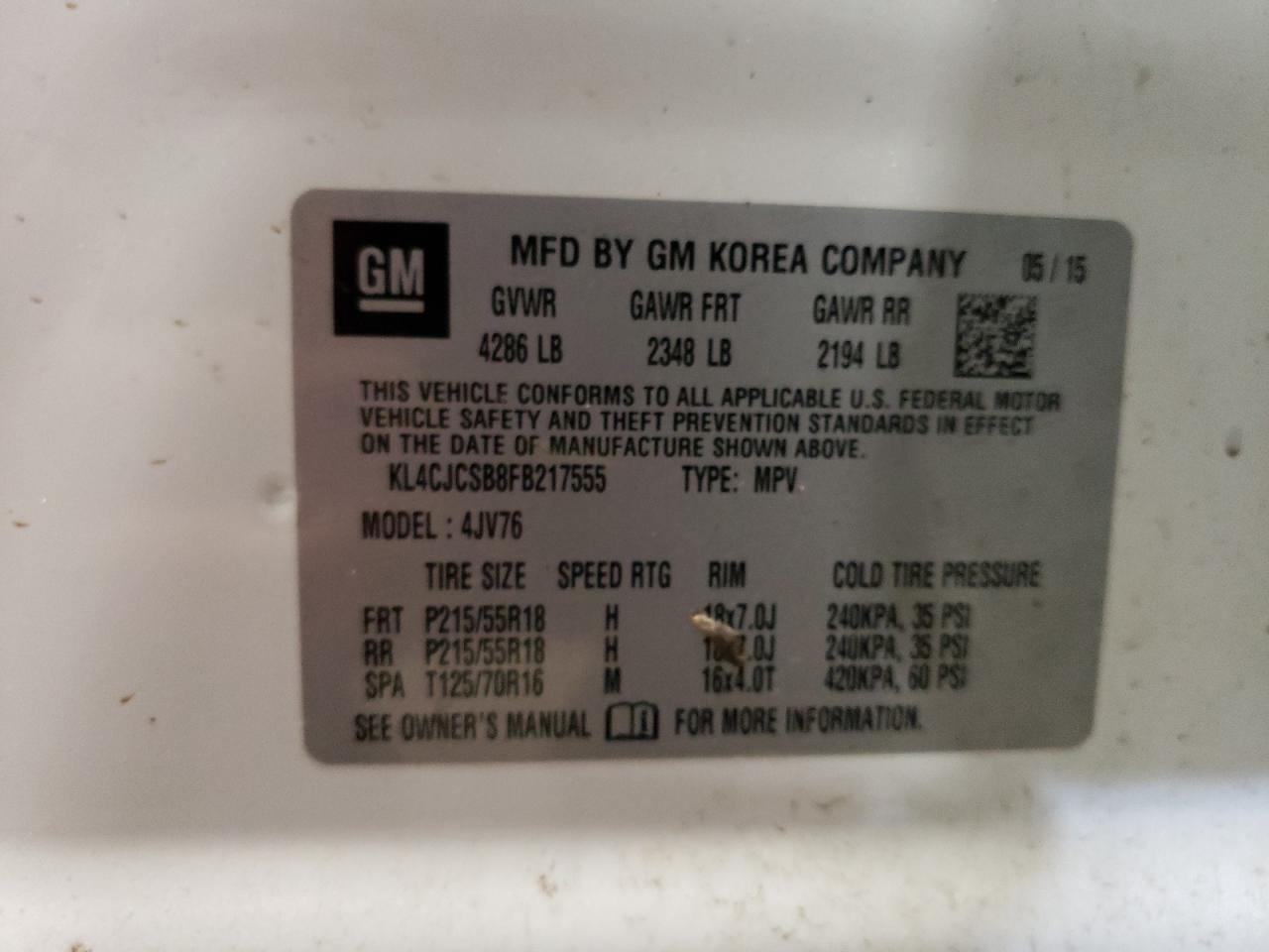 KL4CJCSB8FB217555 2015 Buick Encore