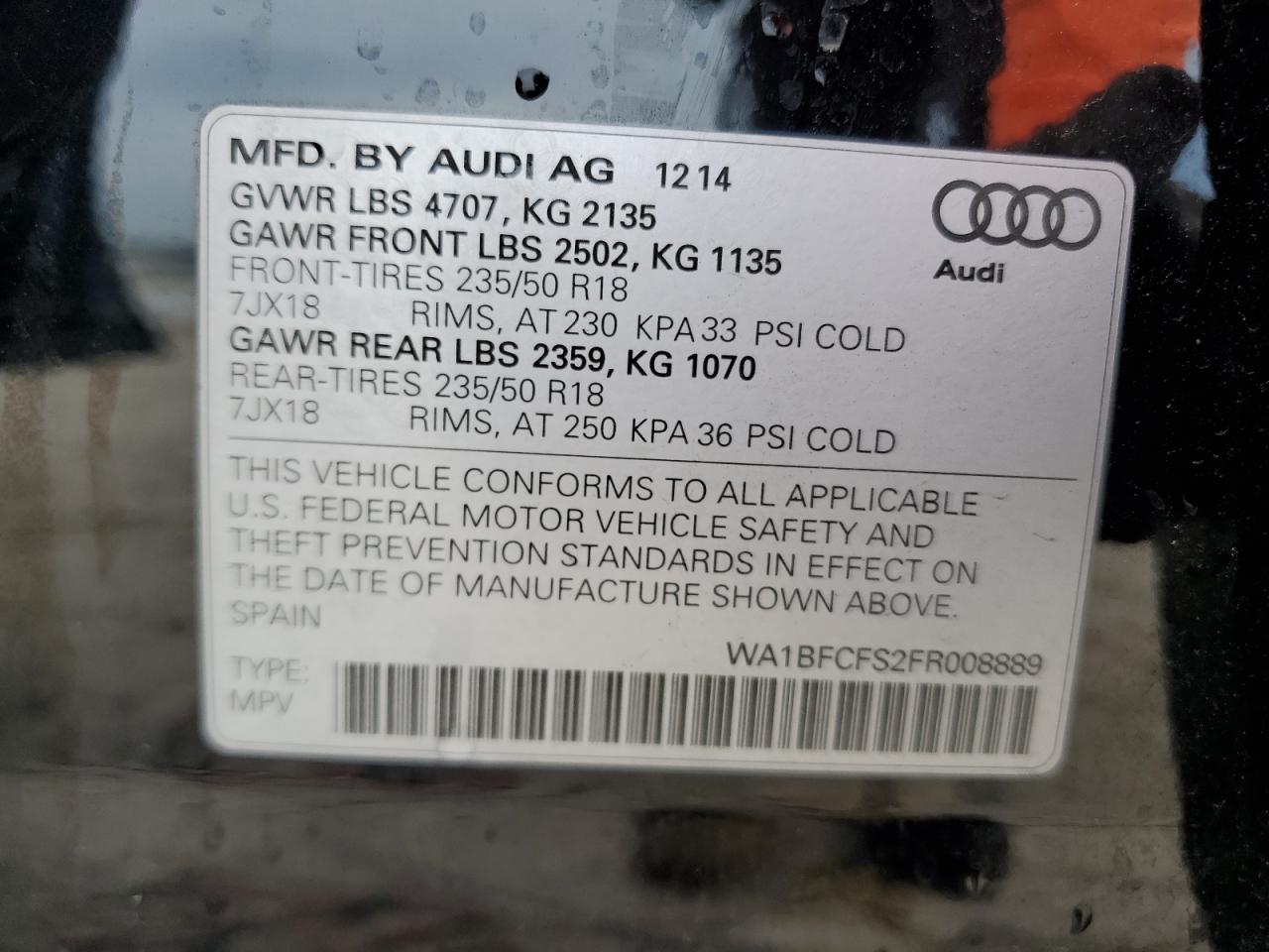 WA1BFCFS2FR008889 2015 Audi Q3 Premium Plus