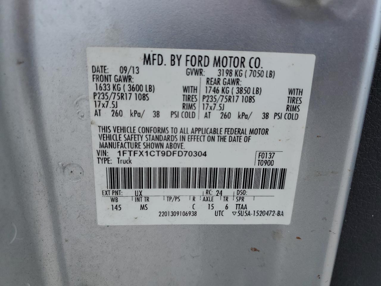 1FTFX1CT9DFD70304 2013 Ford F150 Super Cab