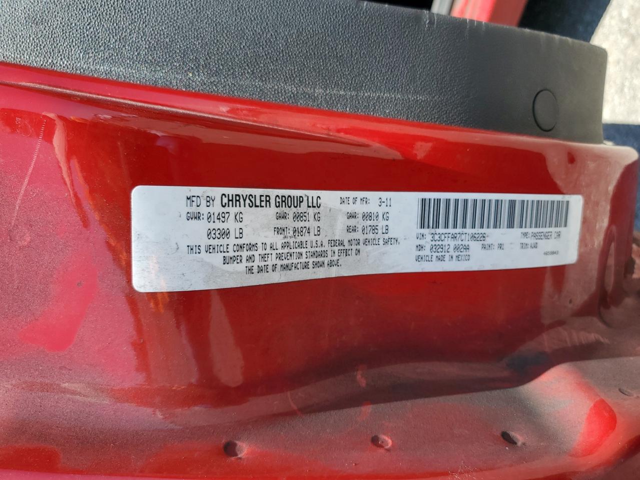 3C3CFFAR7CT106226 2012 Fiat 500 Pop