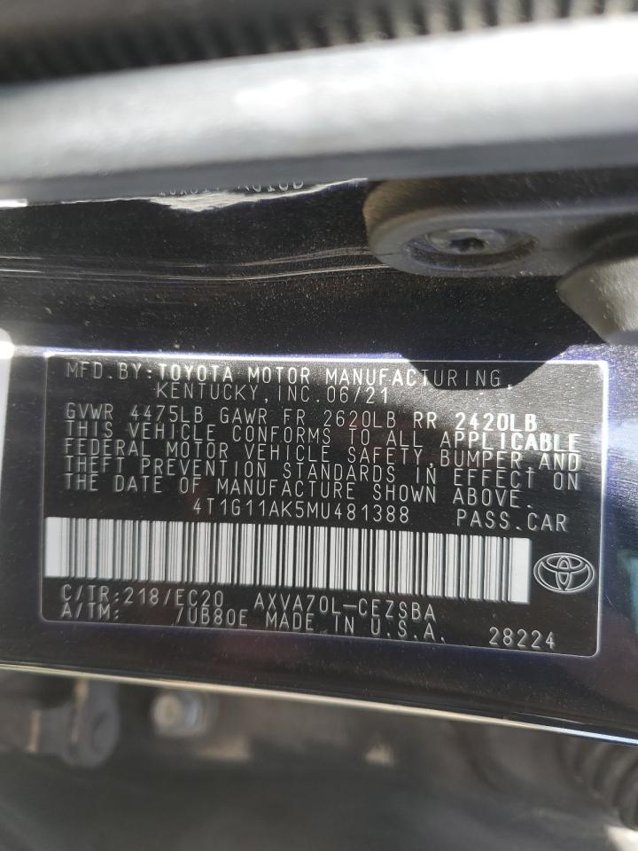 4T1G11AK5MU481388 2021 Toyota Camry Se