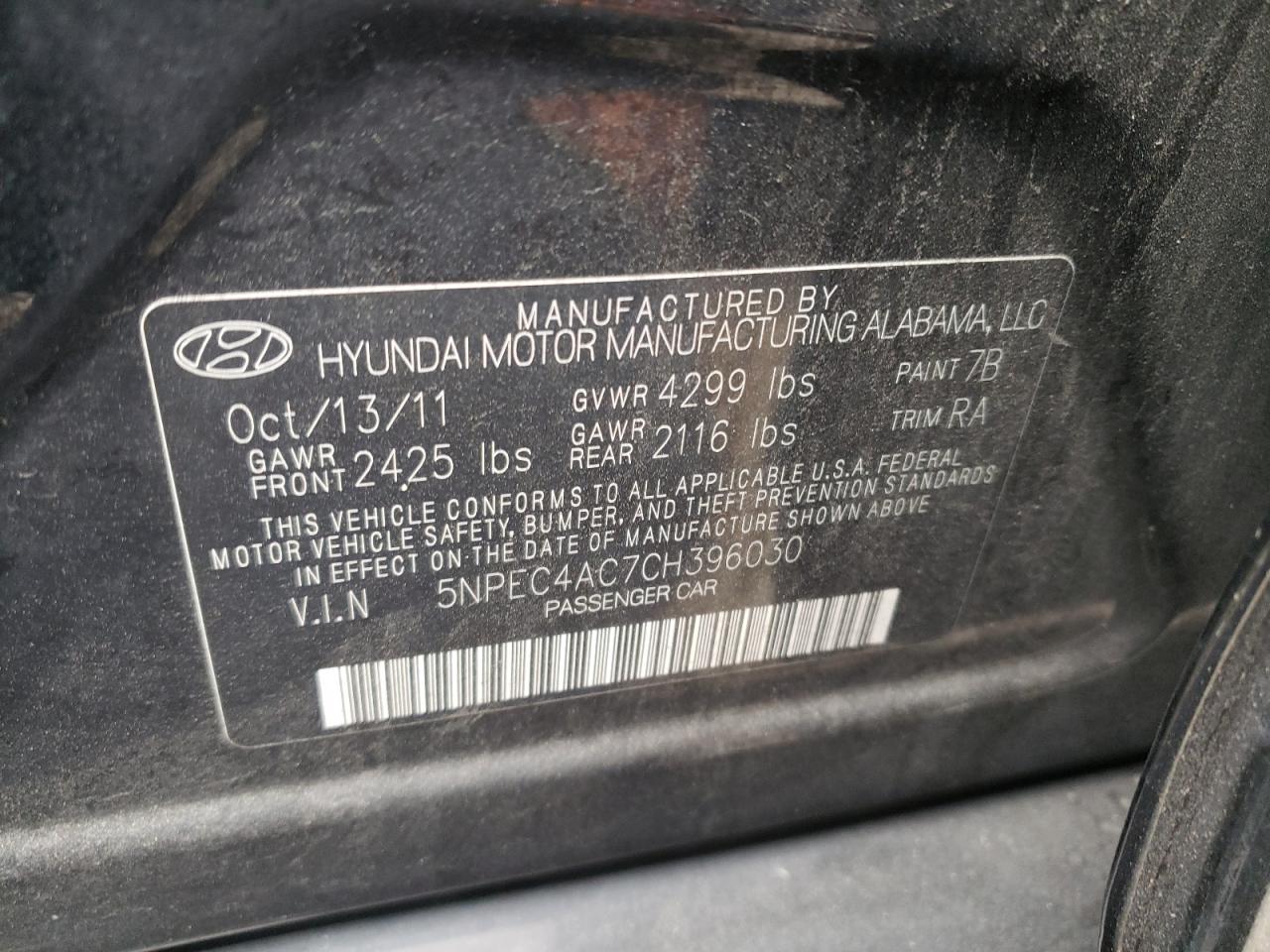 5NPEC4AC7CH396030 2012 Hyundai Sonata Se