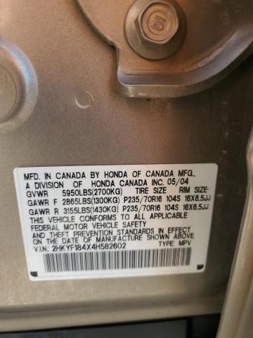 2004 Honda Pilot Ex VIN: 2HKYF184X4H582602 Lot: 59520374