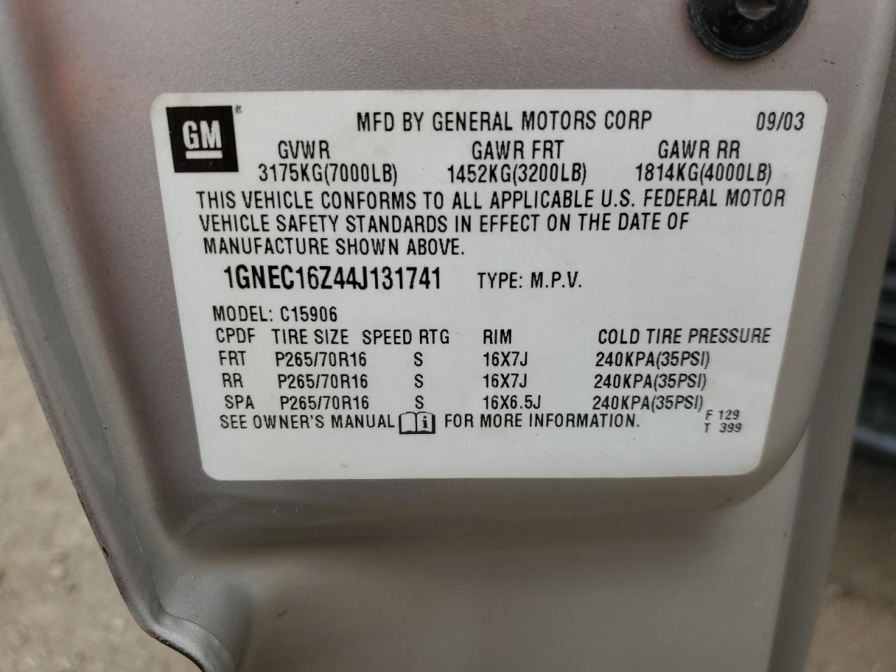 1GNEC16Z44J131741 2004 Chevrolet Suburban C1500