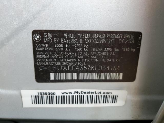 2008 BMW X5 3.0I VIN: 5UXFE43578L034164 Lot: 60567964
