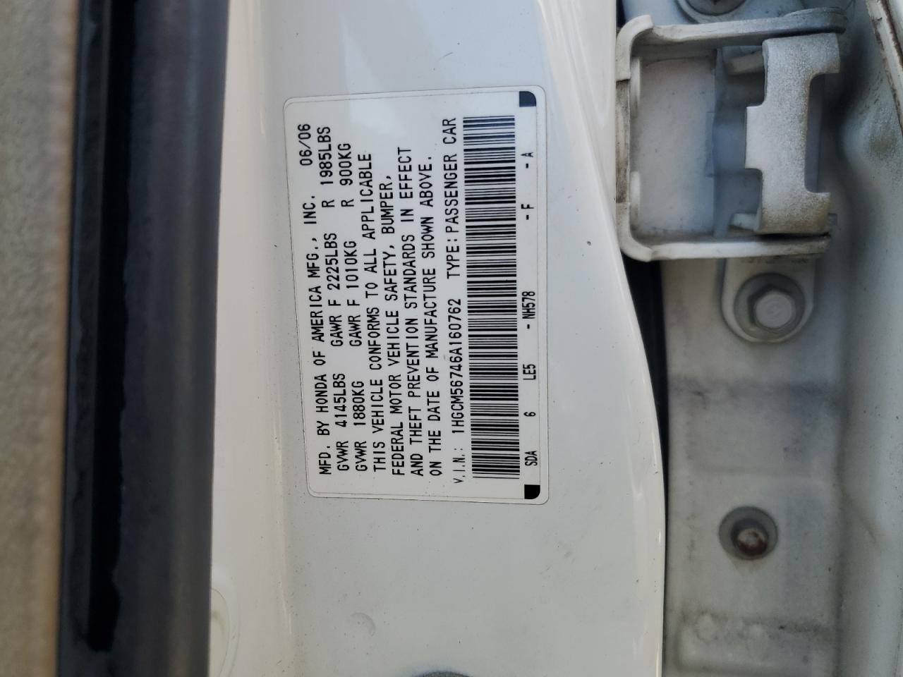 1HGCM56746A160762 2006 Honda Accord Ex