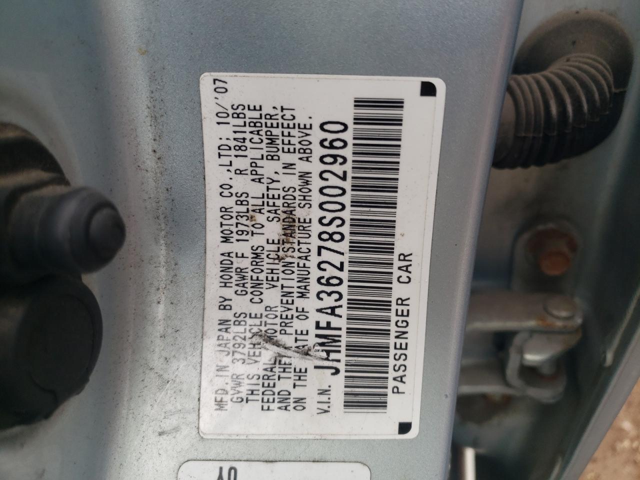 JHMFA36278S002960 2008 Honda Civic Hybrid