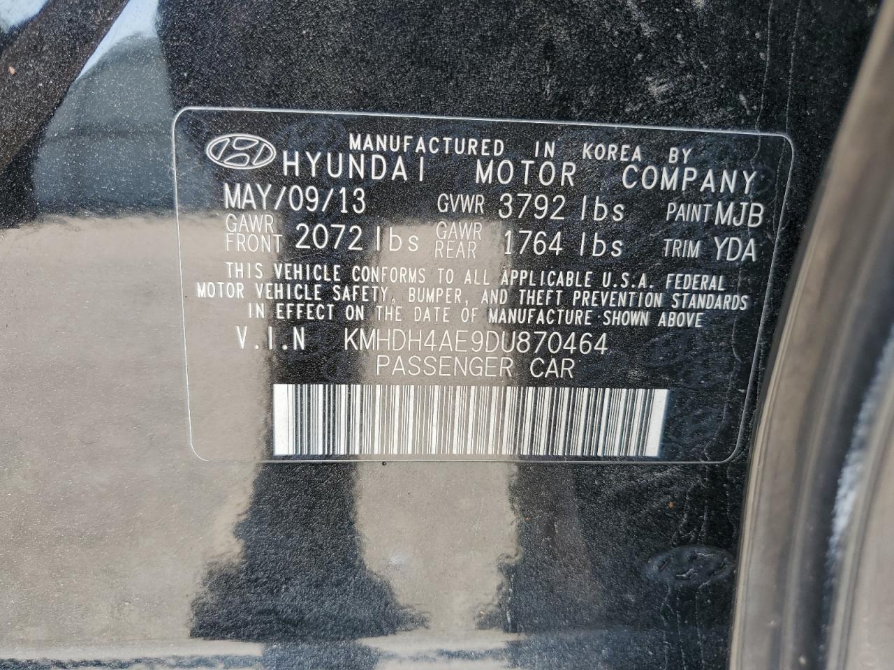 KMHDH4AE9DU870464 2013 Hyundai Elantra Gls
