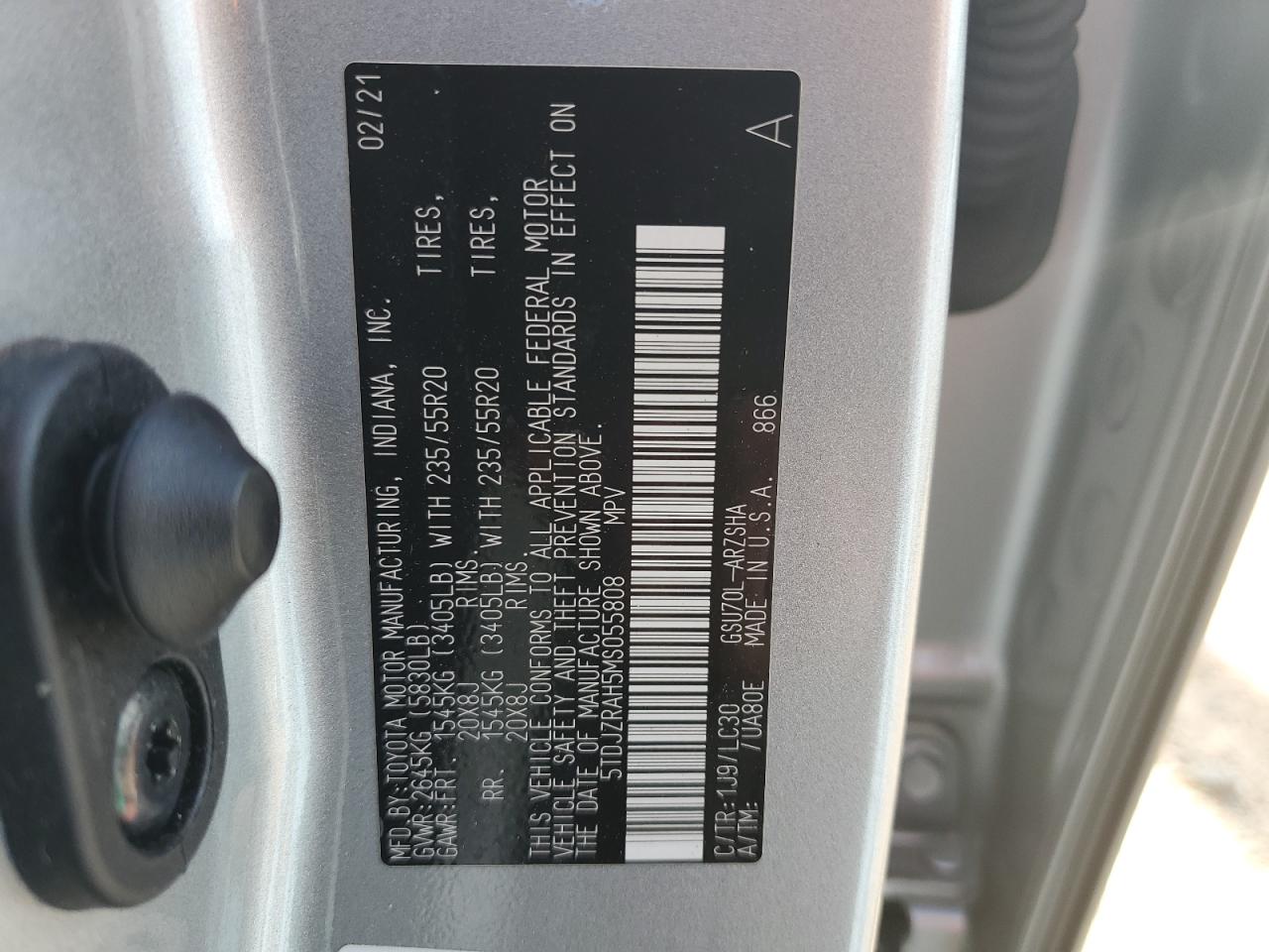 5TDJZRAH5MS055808 2021 Toyota Highlander Xse