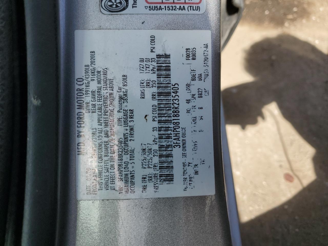 3FAHP08188R235405 2008 Ford Fusion Sel