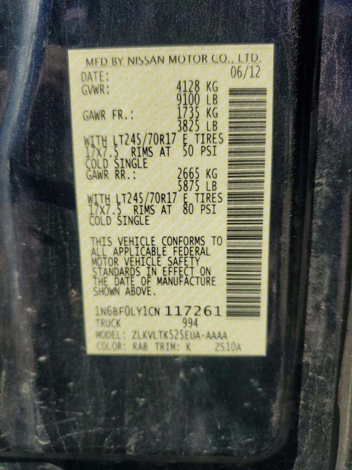 1N6BF0LY1CN117261 2012 Nissan Nv 2500