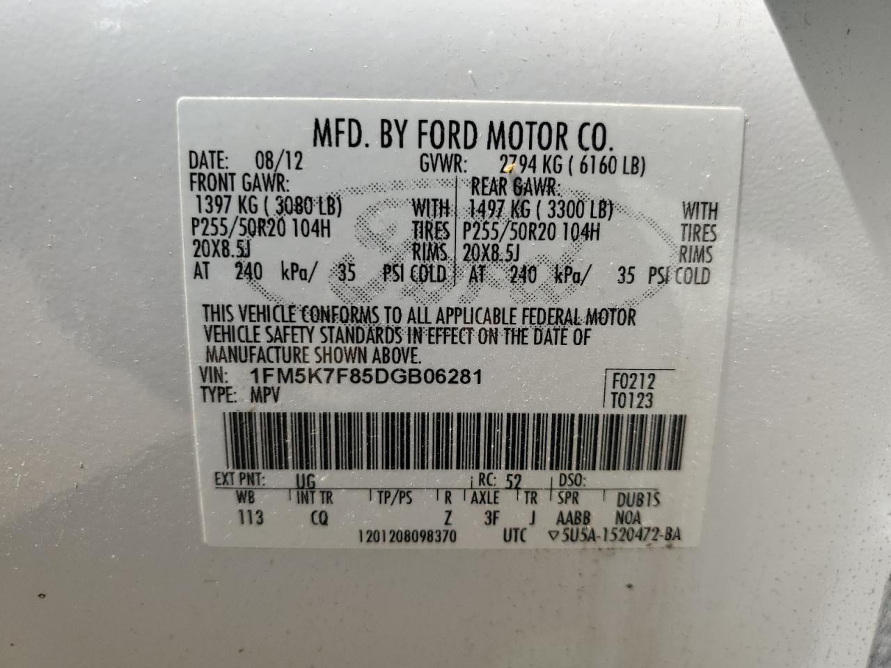 1FM5K7F85DGB06281 2013 Ford Explorer Limited