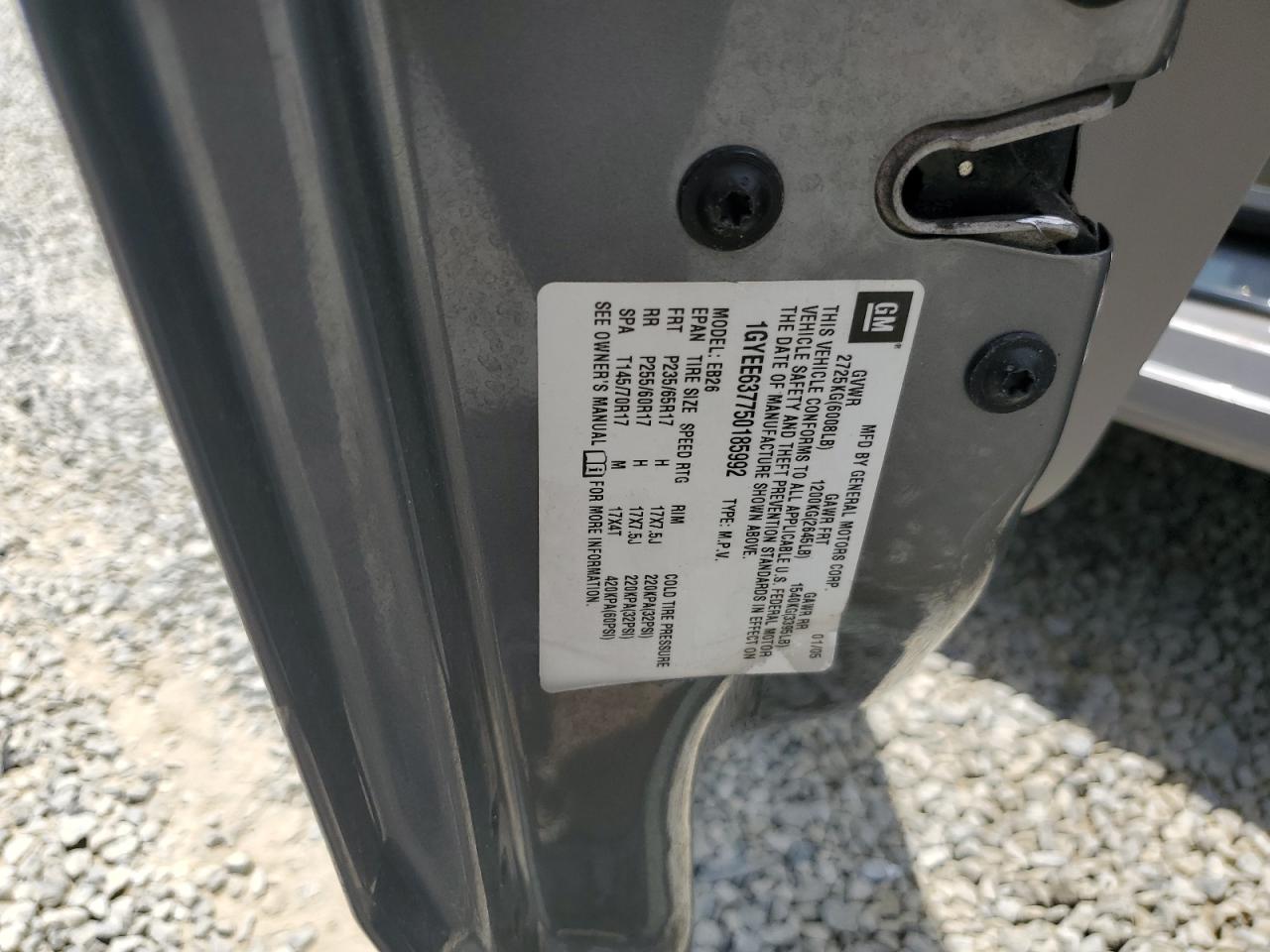 1GYEE637750185992 2005 Cadillac Srx