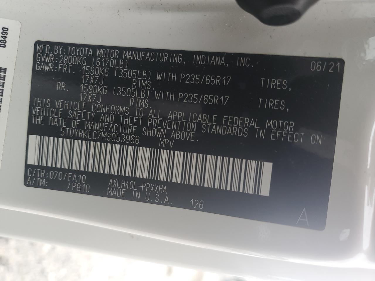 5TDYRKEC7MS053966 2021 Toyota Sienna Xle