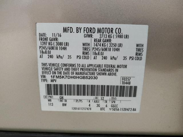 2017 Ford Explorer Xlt VIN: 1FM5K7DH0HGB52030 Lot: 57828774