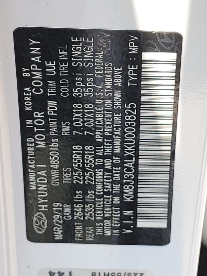 KM8J3CALXKU003825 2019 Hyundai Tucson Limited