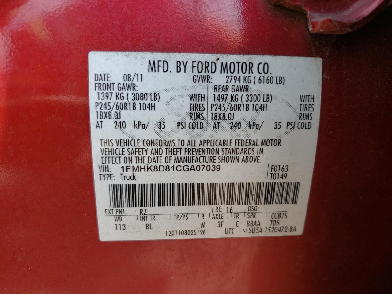 1FMHK8D81CGA07039 2012 Ford Explorer Xlt