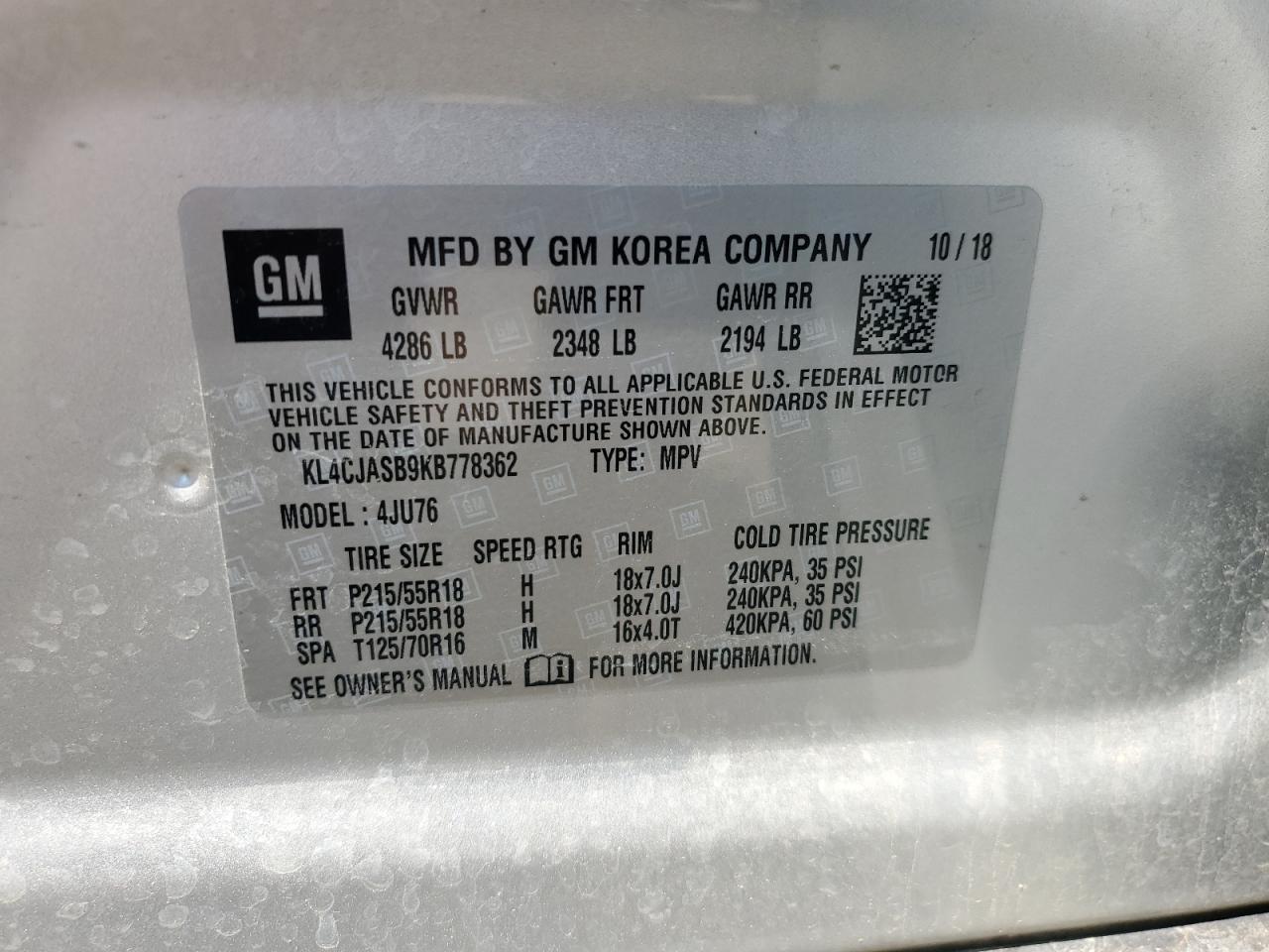 KL4CJASB9KB778362 2019 Buick Encore Preferred