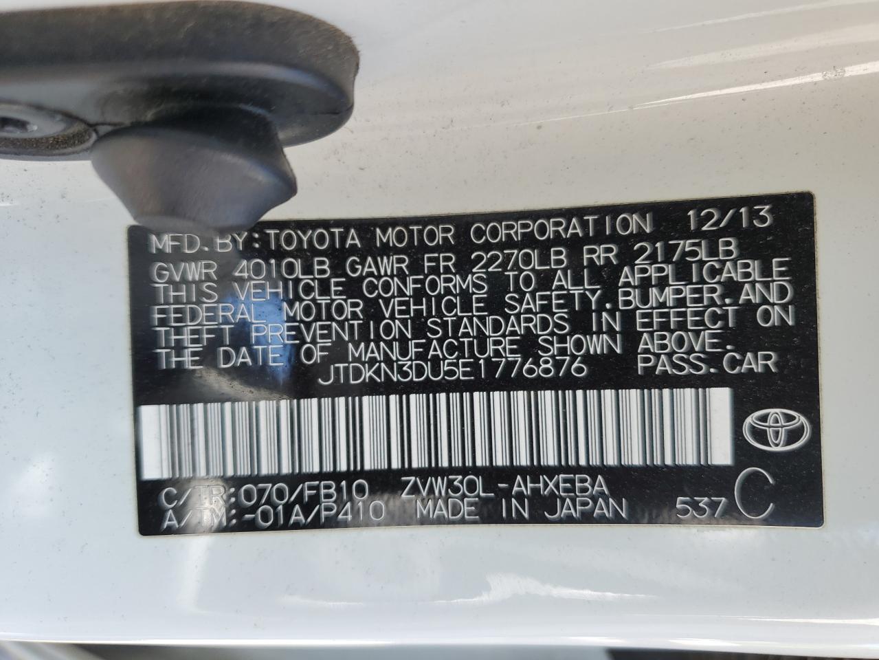 JTDKN3DU5E1776876 2014 Toyota Prius