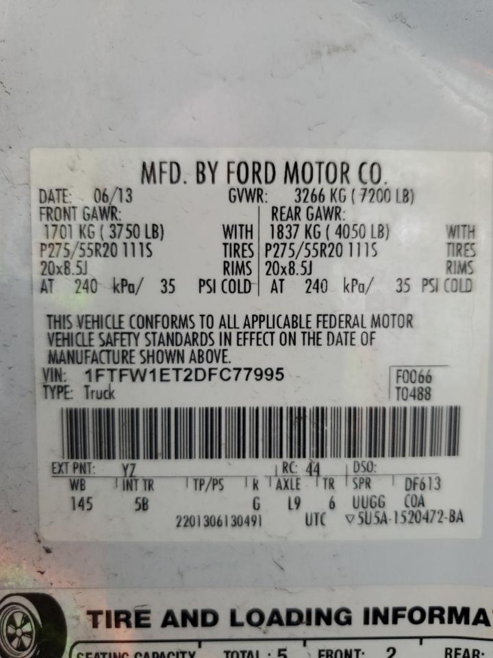 1FTFW1ET2DFC77995 2013 Ford F150 Supercrew