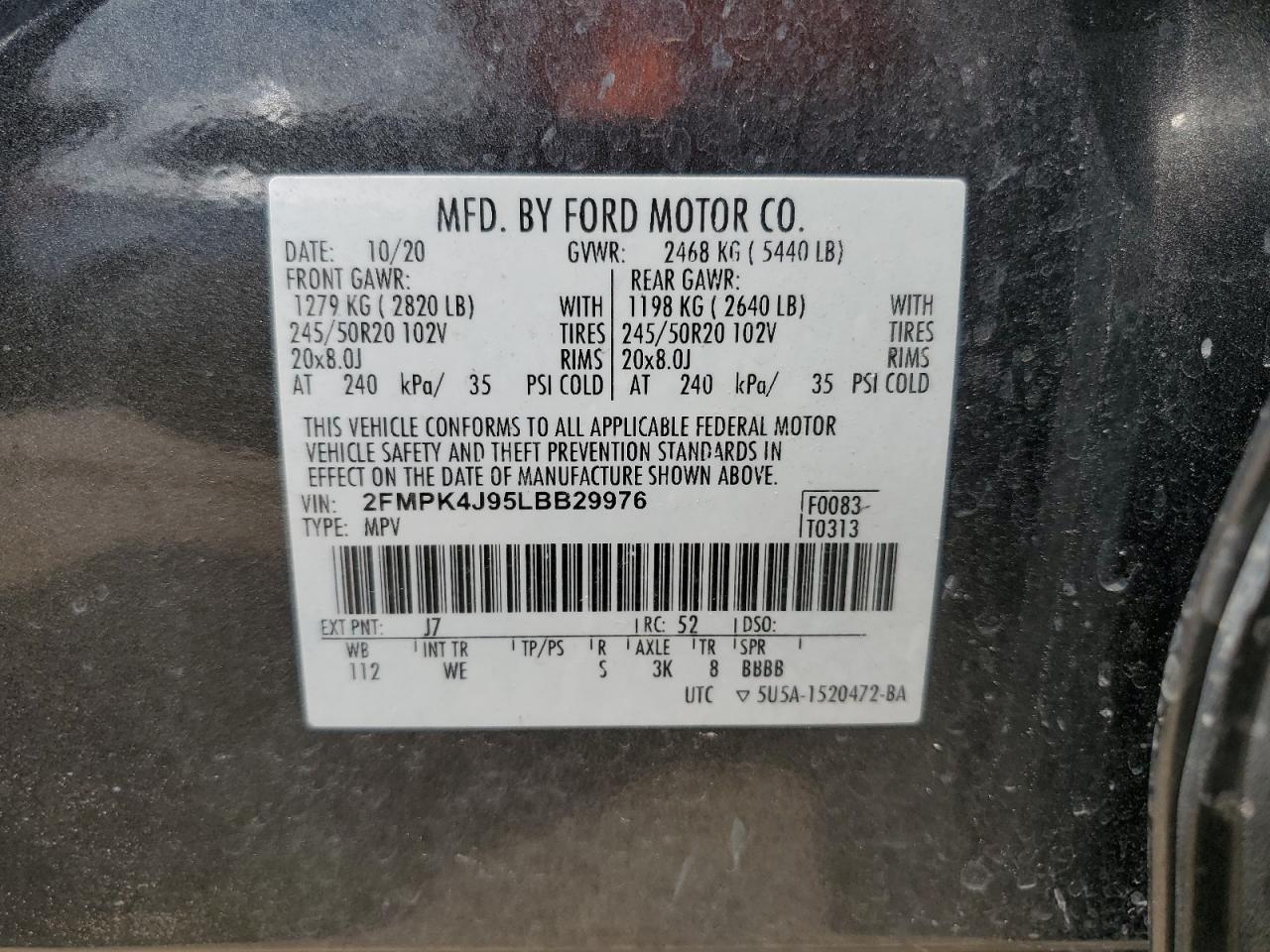 2FMPK4J95LBB29976 2020 Ford Edge Sel