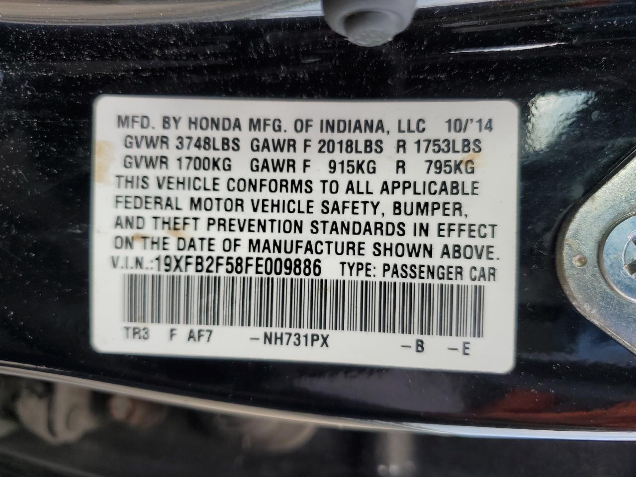 19XFB2F58FE009886 2015 Honda Civic Lx