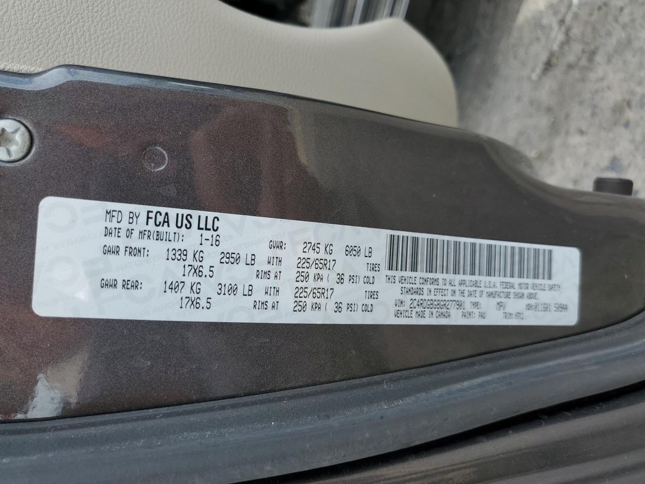 2C4RDGBG8GR277901 2016 Dodge Grand Caravan Se