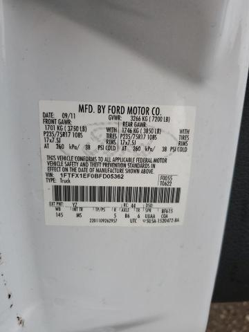 2011 Ford F150 Super Cab VIN: 1FTFX1EF0BFD05362 Lot: 59031344