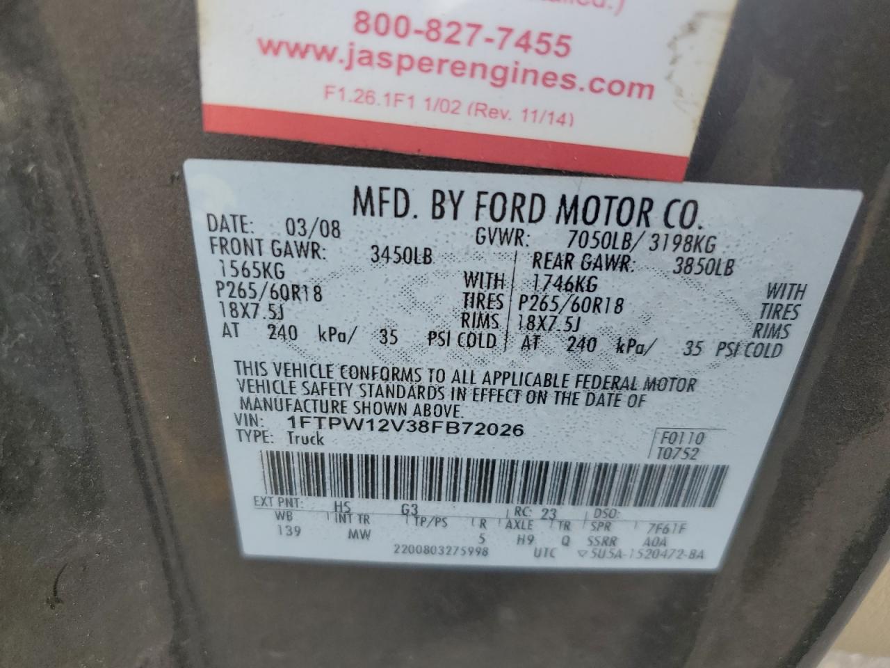 1FTPW12V38FB72026 2008 Ford F150 Supercrew