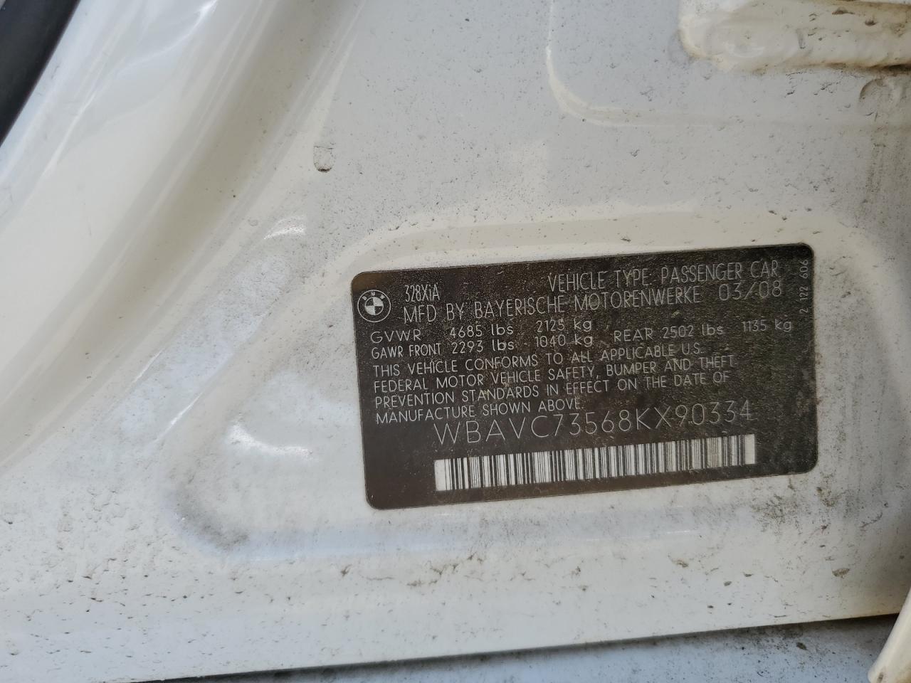 WBAVC73568KX90334 2008 BMW 328 Xi Sulev