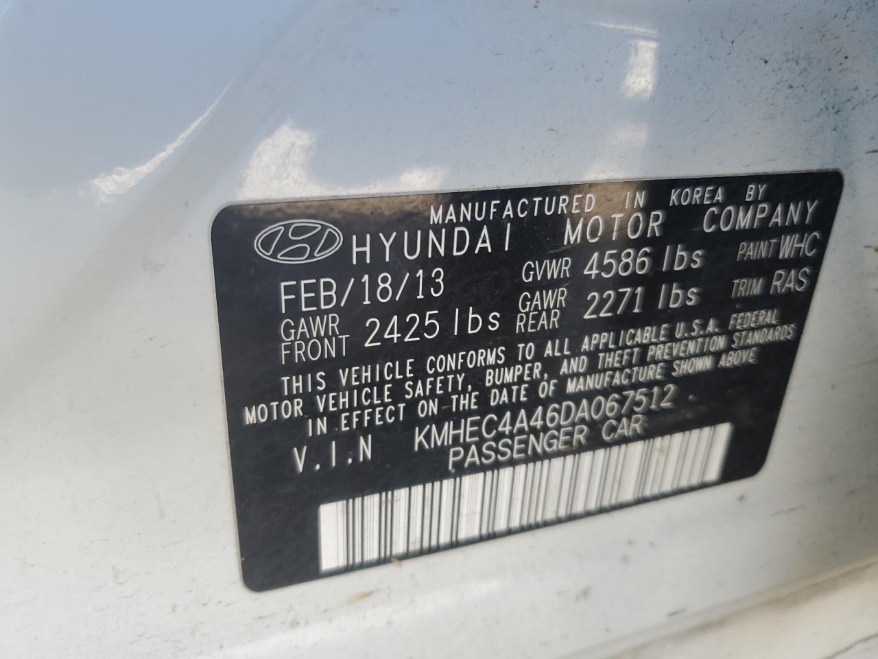 KMHEC4A46DA067512 2013 Hyundai Sonata Hybrid
