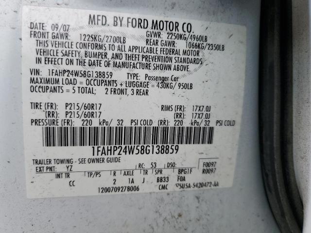 2008 Ford Taurus Sel VIN: 1FAHP24W58G138859 Lot: 57625104