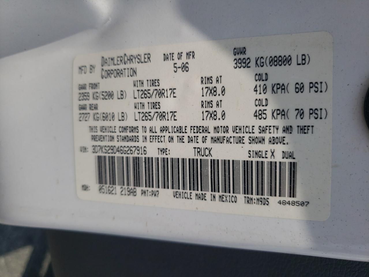 3D7KS29D46G267916 2006 Dodge Ram 2500