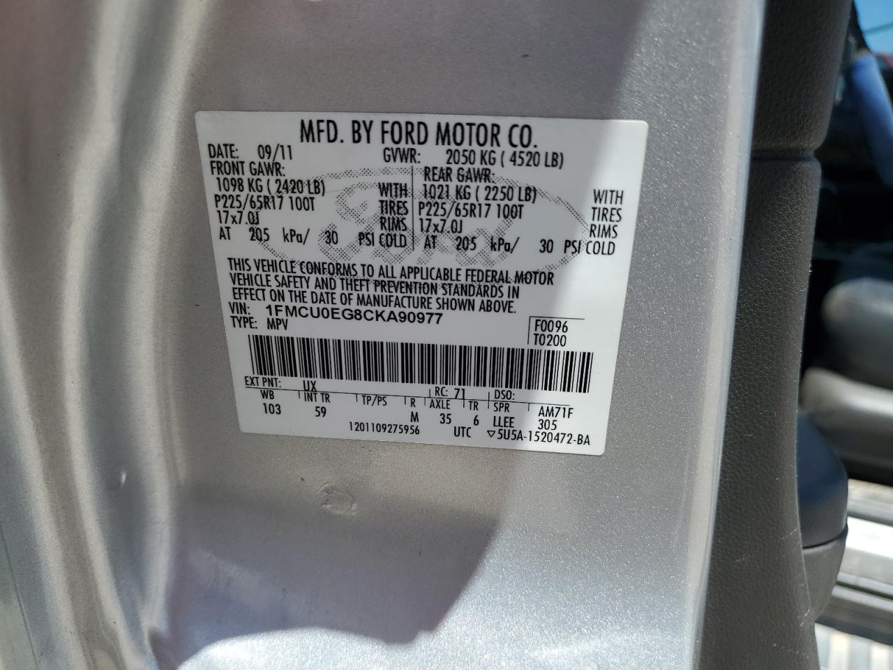 1FMCU0EG8CKA90977 2012 Ford Escape Limited 1FMCU0EG8CKA90977 2012 Ford Escape Limited