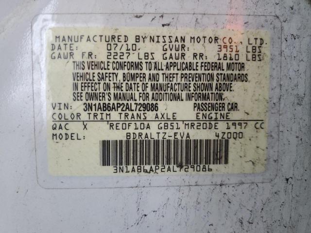 2010 Nissan Sentra 2.0 VIN: 3N1AB6AP2AL729086 Lot: 59196364