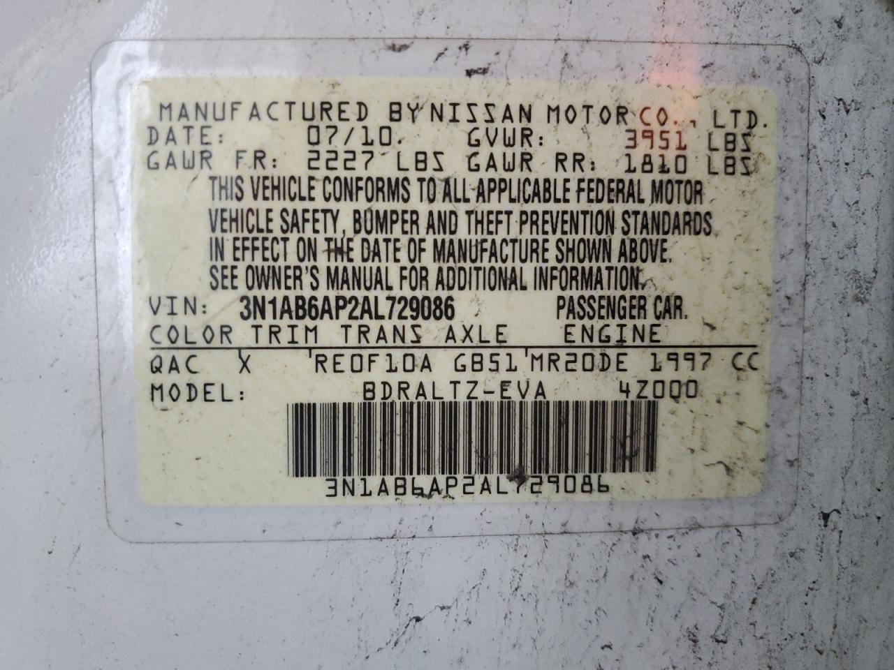 3N1AB6AP2AL729086 2010 Nissan Sentra 2.0