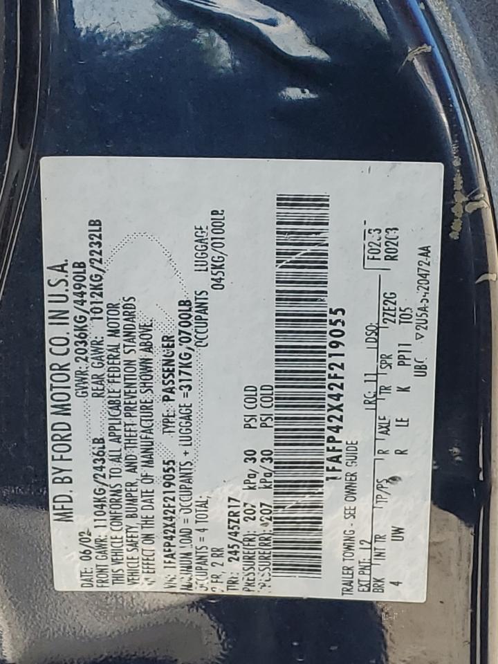 1FAFP42X42F219055 2002 Ford Mustang Gt