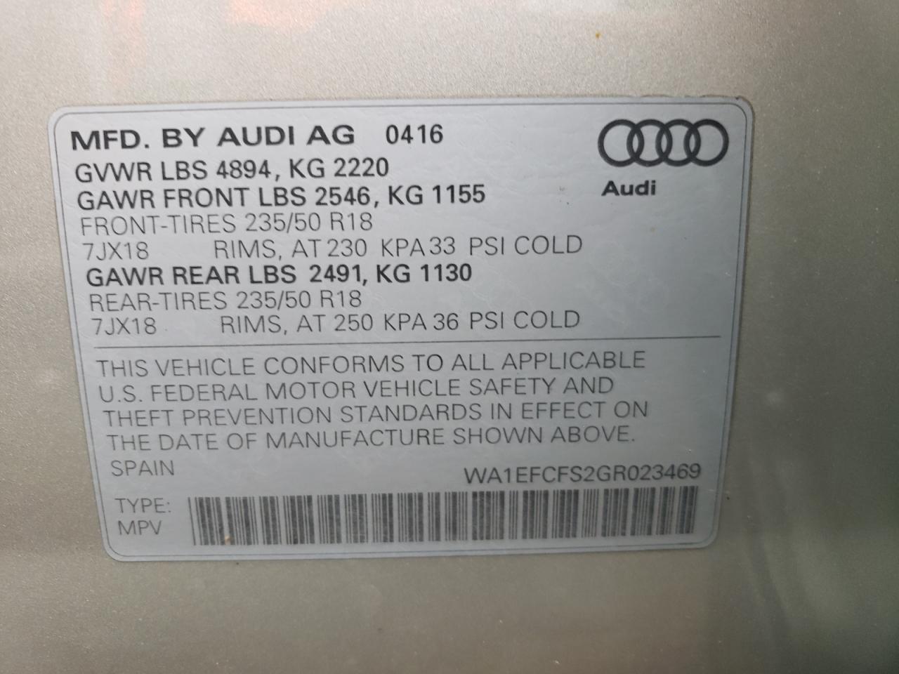 WA1EFCFS2GR023469 2016 Audi Q3 Premium Plus