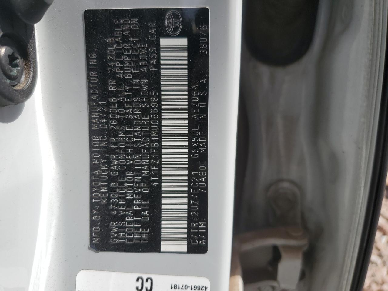 4T1FZ1FB1MU066985 2021 Toyota Avalon Trd