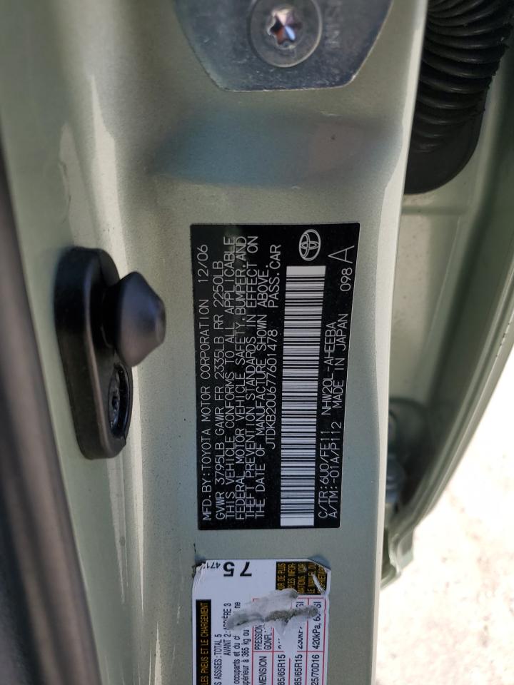 JTDKB20U677601478 2007 Toyota Prius