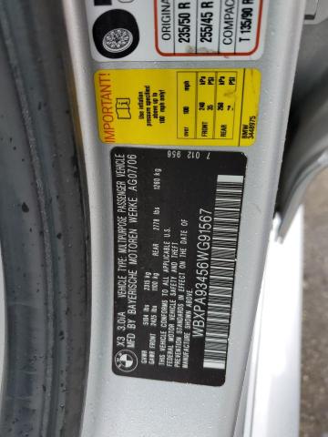 2006 BMW X3 3.0I VIN: WBXPA93456WG91567 Lot: 57753894