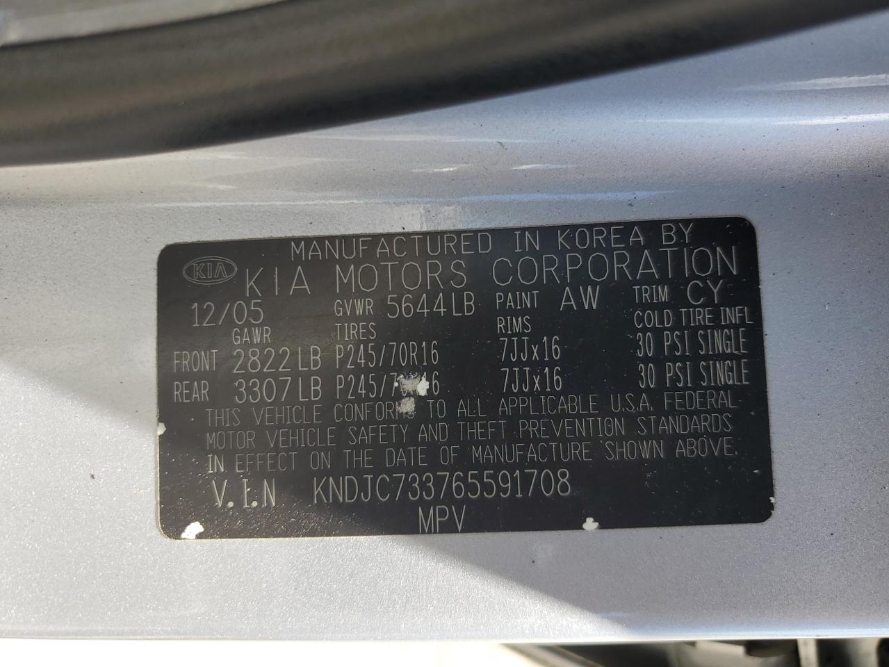 KNDJC733765591708 2006 Kia Sorento Ex