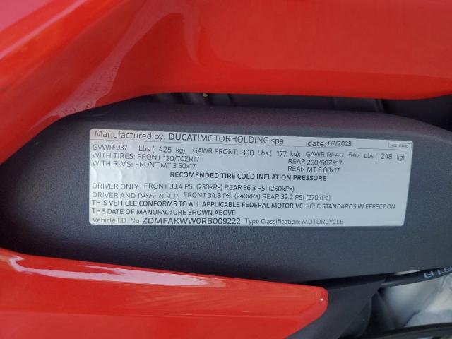 2024 DUCATI STREETFIGH ZDMFAKWW0RB009222