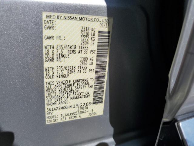 2017 Nissan Murano S VIN: 5N1AZ2MG6HN155269 Lot: 59520024