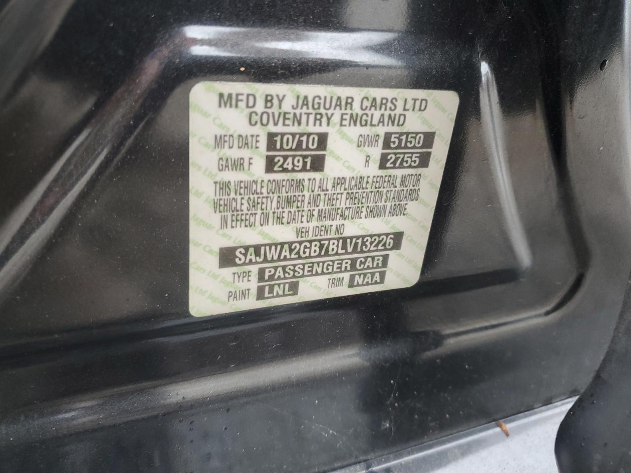 SAJWA2GB7BLV13226 2011 Jaguar Xjl