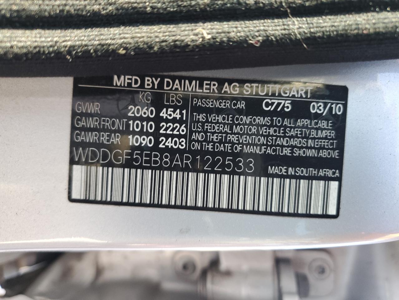 WDDGF5EB8AR122533 2010 Mercedes-Benz C 300