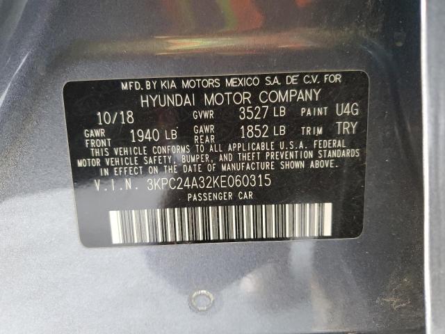 2019 Hyundai Accent Se VIN: 3KPC24A32KE060315 Lot: 58757514