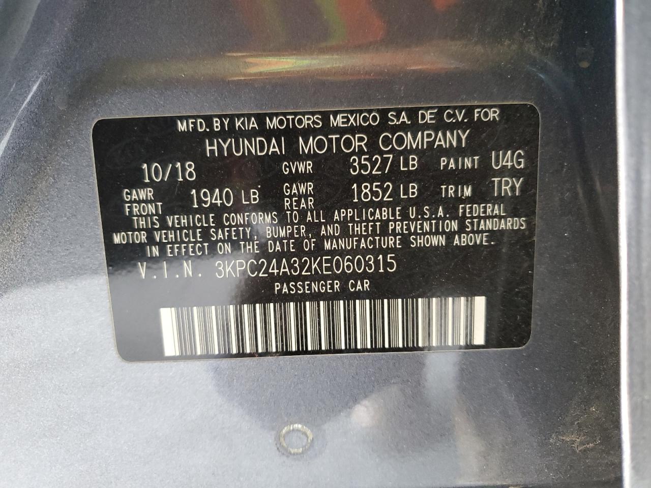 3KPC24A32KE060315 2019 Hyundai Accent Se